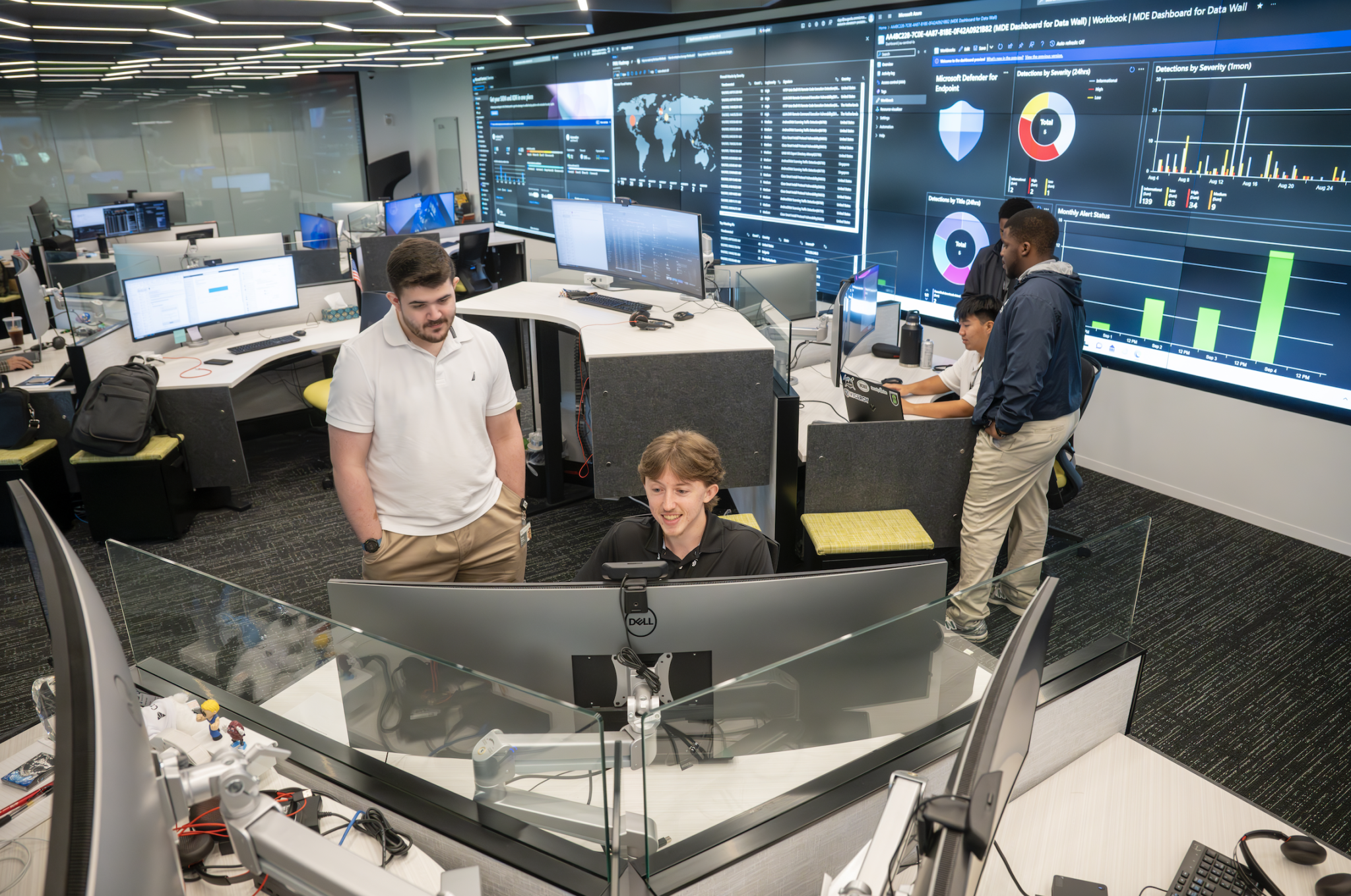 Students and Interns working in the Augusta University Security Operations Center (SOC) - Siege CyberOps at the Georgia Cyber Innovation & Training Center