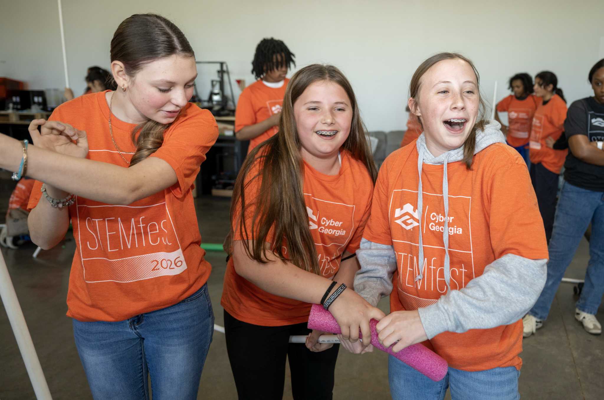 Middle school students in Garage Makerspace activity at STEMFest at Georgia Cyber Center