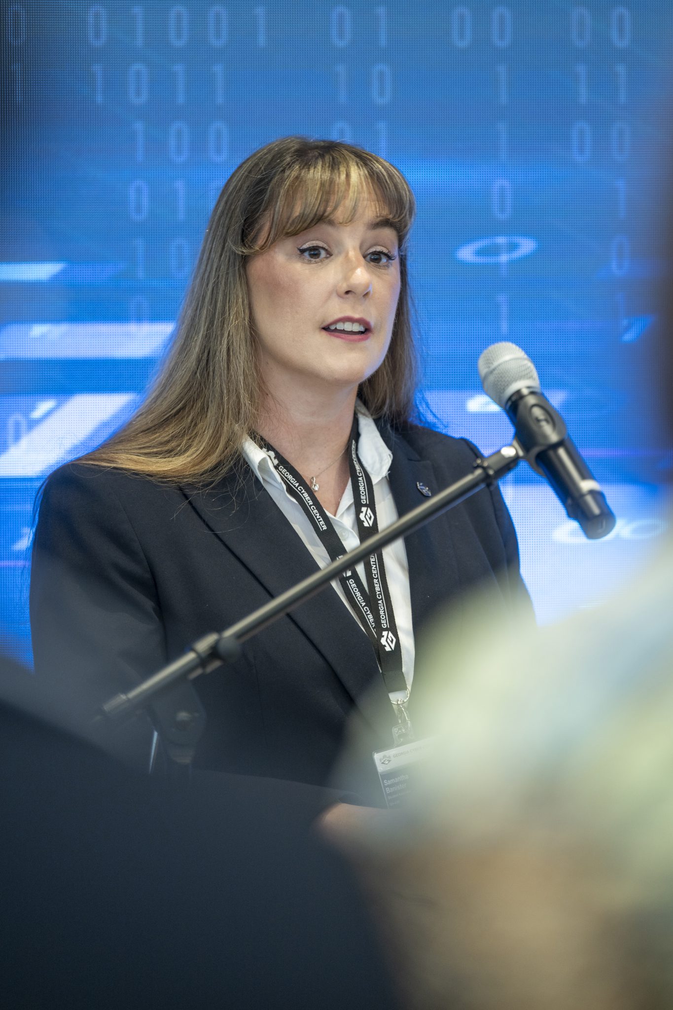 Cyber Resiliency Center employee and Augusta University graduate student, Samantha Banister speaking 