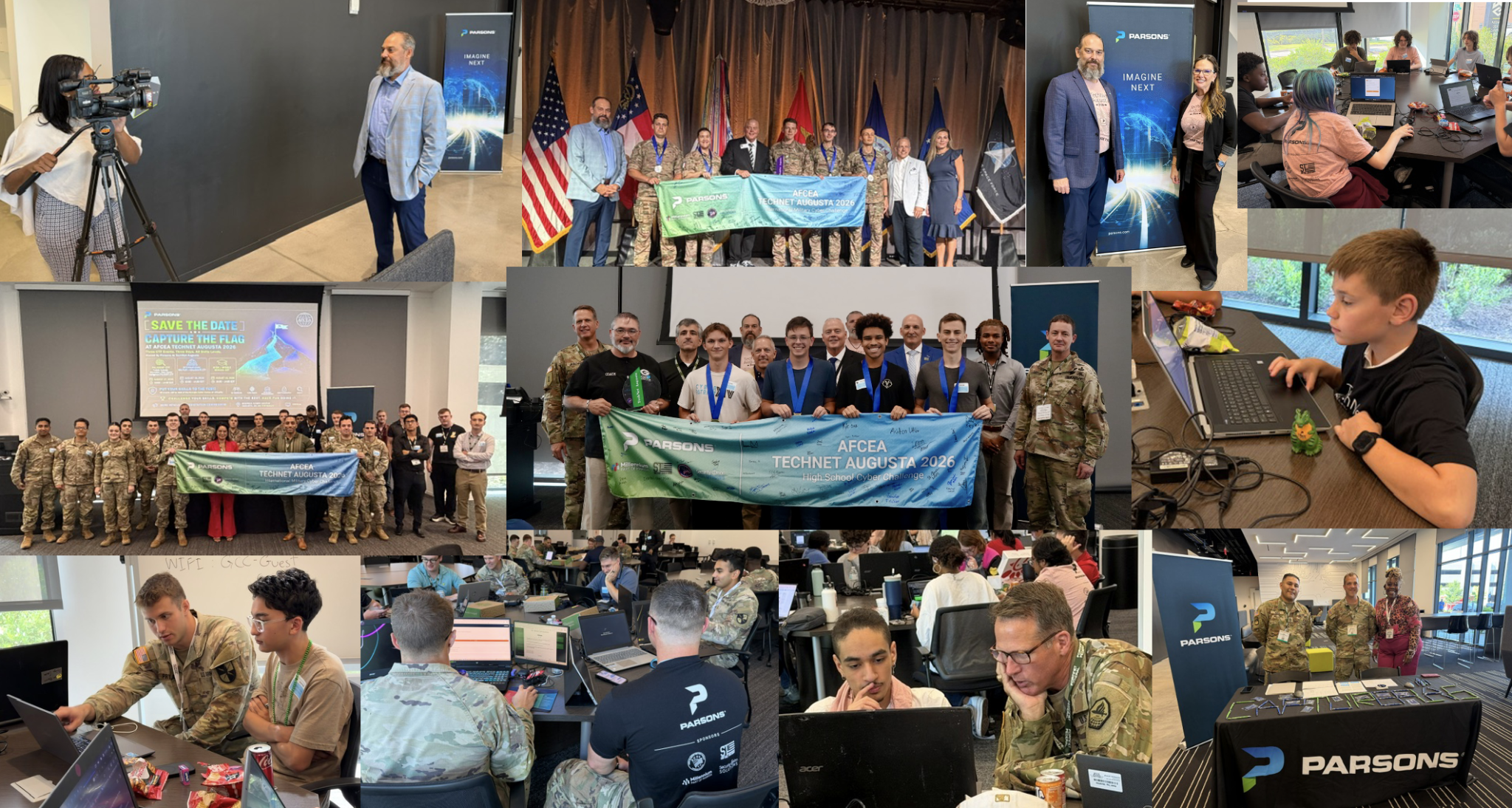 Collage of photos from Parsons' Capture the Flag Event at the Georgia Cyber Center during TechNet