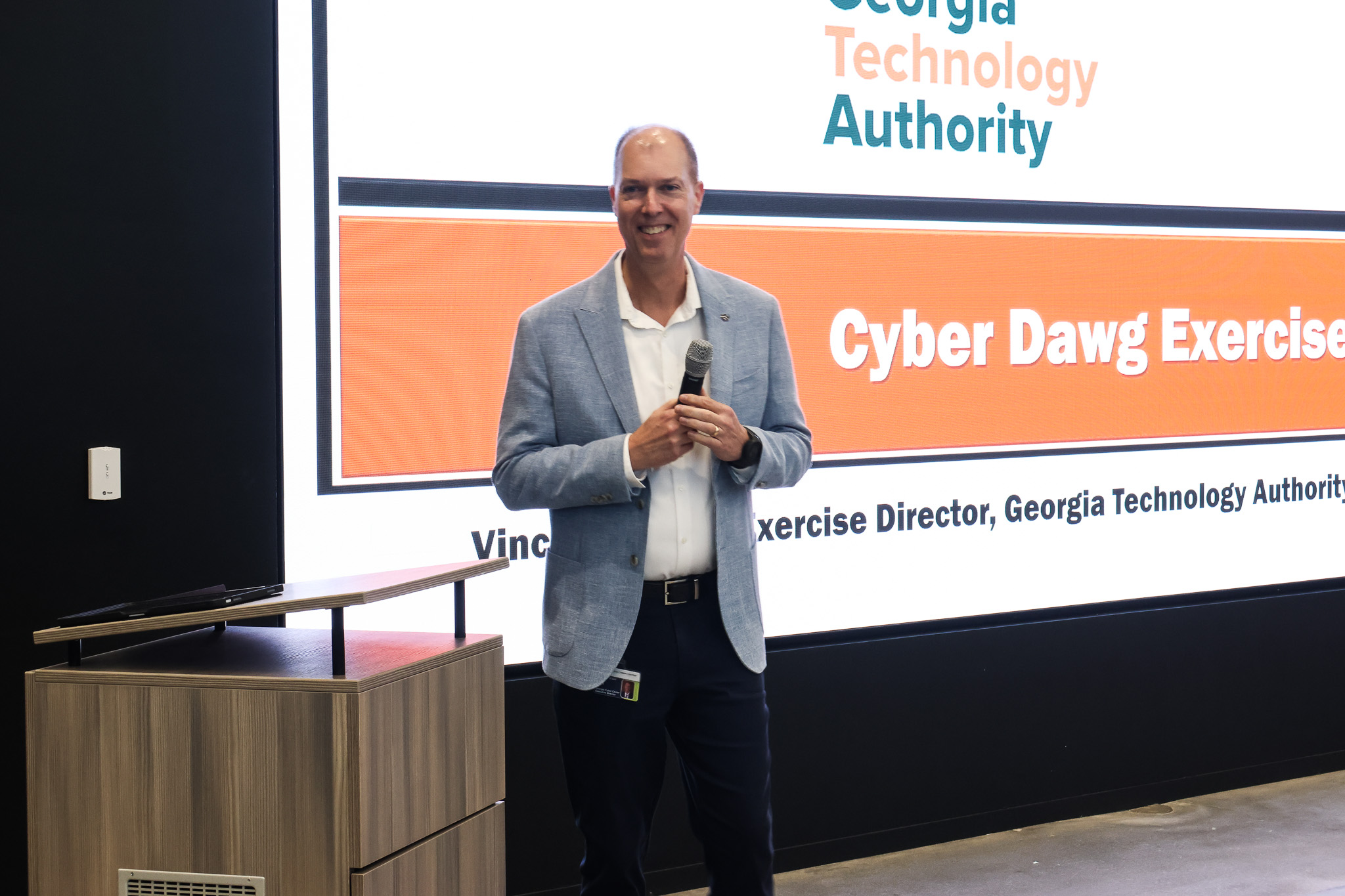 Eric Toler speaking at Cyber Dawg at Georgia Cyber Center