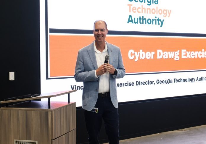 Eric Toler speaking at Cyber Dawg at Georgia Cyber Center