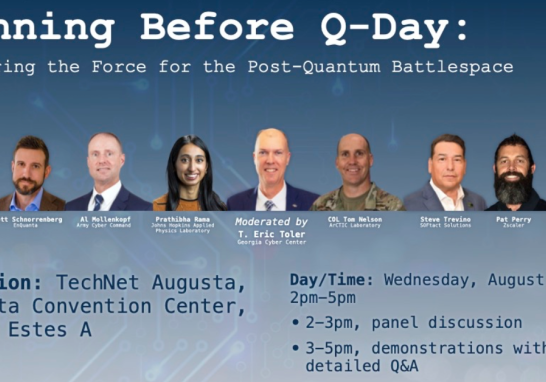 flyer for Georgia Cyber Center SOFtact Solutions Quantum Panel at TechNet Augusta with headshots of panelists