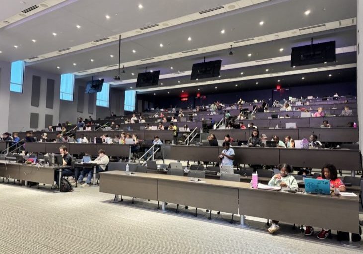 Middle school students in Plug n Play auditorium for CyberPatriot Camp at the Georgia Cyber Center at Augusta University